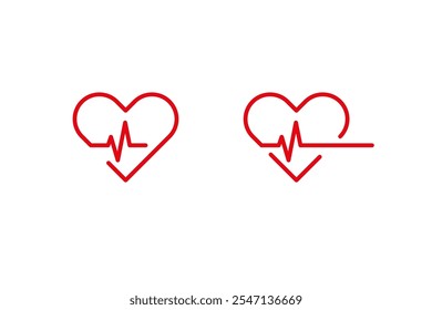 Linha de batimento cardíaco. Ícone do logotipo médico. Sinal de pulsação definido isolado no plano de fundo branco. Cardiograma do ECG de batimento cardíaco. Forma vetorial de cuidados de saúde. Ritmo de batimento cardíaco.