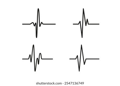 Linha de batimento cardíaco. Ícone do logotipo médico. Sinal de pulsação definido isolado no plano de fundo branco. Cardiograma do ECG de batimento cardíaco. Forma vetorial de cuidados de saúde. Ritmo de batimento cardíaco.