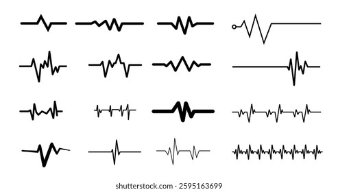 Heart beat line. Simple collection of cardiogram related line icons. Thin line vector set of signs for infographic, logo, app development and website design.