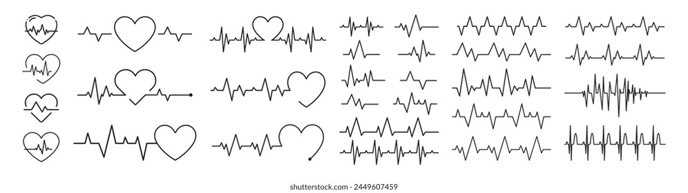 Herzschlaglinie. Vektorgrafik von Schildern für Infografik, Logo, App-Entwicklung und Website-Design. Herzrhythmusgruppe, Elektrokardiogramm, EKG-Signal, 