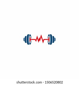 Heart Beat Medical Barbell Gym Fitness Logo Design Modern Template