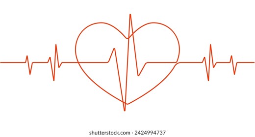 Herzschlag . Medizinisches Konzept. Herz und Kardiogramm. Eine Linienzeichnung.Vektor-Illustration.