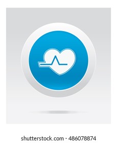 Heart beat. Medical  icon. Blue vector button.