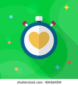 Heart beat meter flat  icon with long shadow,eps10