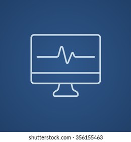 Heart beat monitor line icon for web, mobile and infographics. Vector light blue icon isolated on blue background.