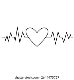 Heart beat monitor pulse line art icon for medical apps and websites, Heart in flat outline style, vector illustration.