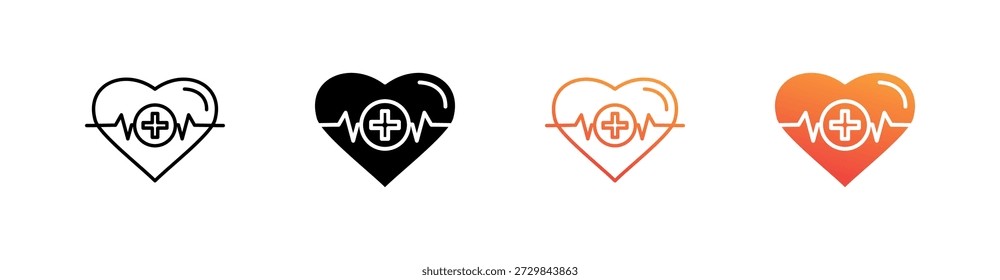 Vetor do conjunto de ícones de estilo múltiplo do Heart Beat