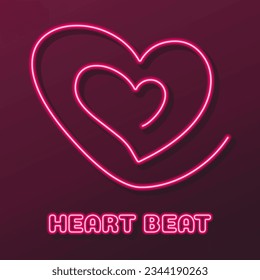 heart beat neon sign, modern glowing banner design, colorful modern design trends on black background. Vector illustration.