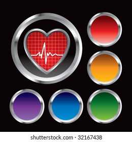 heart beat on colored round web buttons