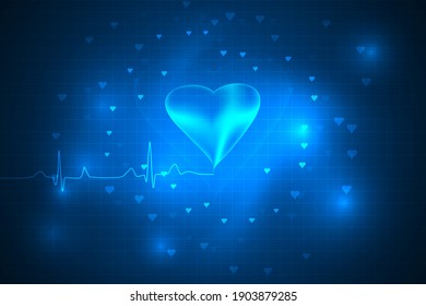 heart beat on digital lines technology abstract background.