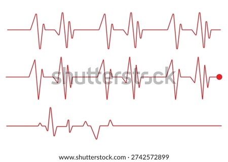Heart beat on e c g cardiogram vector. Heart rate monitor line vector isolated on white background. Heart rate pulse rhythm line illustration. Stock Vector.
