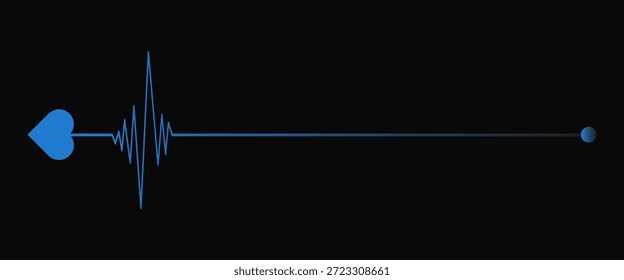 heart beat on ecg vector. heartbeat line icon. vector illustration PNG Formet. Neon glowing blue heartbeat line on transparent background. Modern clean medical symbol isolated on transparent