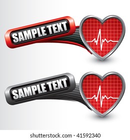 heart beat on tilted red and gray banners