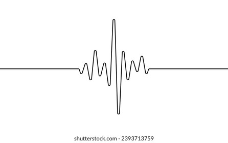 Heart beat one line. Continuous lines heart beats drawing. Wave pulse. Art heartbeat waves. Hand draw cardiogram. Outline human. Editable black stroke isolated on white background. Vector illustration