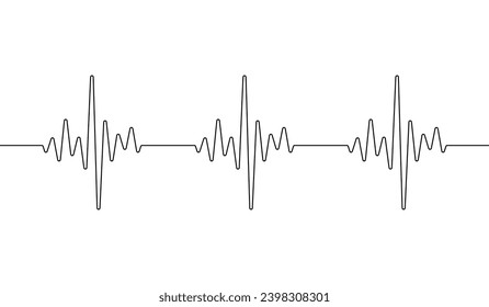 Heart beat one line. Continuous lines heart beats drawing. Wave pulse. Art heartbeat waves. Hand draw cardiogram. Outline human. Editable black stroke isolated on white background. Vector illustration