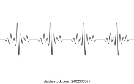 Heart beat one line. Continuous lines heart beats drawing. Wave pulse. Art heartbeat waves. Hand draw cardiogram. Outline human. Editable black stroke isolated on white background. Vector illustration