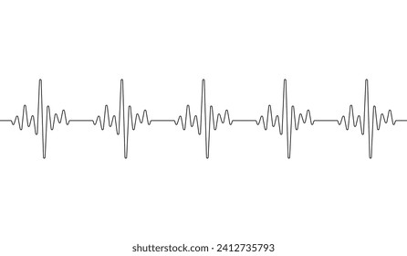 Heart beat one line. Continuous lines heart beats drawing. Wave pulse. Art heartbeat waves. Hand draw cardiogram. Outline human. Black ekg stroke isolated on white background. Vector illustration