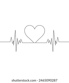 Das Herz schlägt eine Linie. Kontinuierliche Linien Herz schlägt Zeichnung. Wellenpuls. Handzeichnen Herzschlag. Design-Heartbeat für den Druck. Schwarzes Silhouetten-Kardiogramm isoliert auf weißem Hintergrund. EPS 10