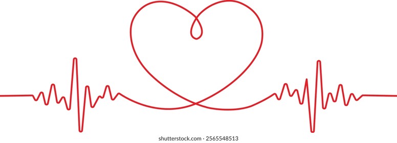 Heart beat one line. Continuous lines heart beats drawing. Wave pulse. Hand draw heartbeat. Design heartbeat for print. red silhouette cardiogram isolated on white background. Vector.
Vector Formats