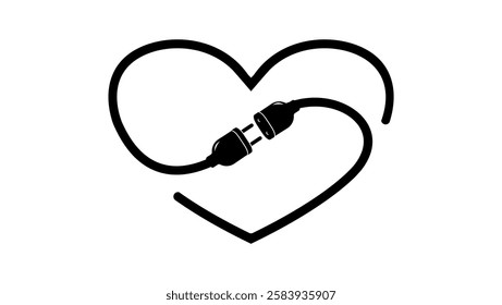 heart beat plug symbol, black isolated silhouette