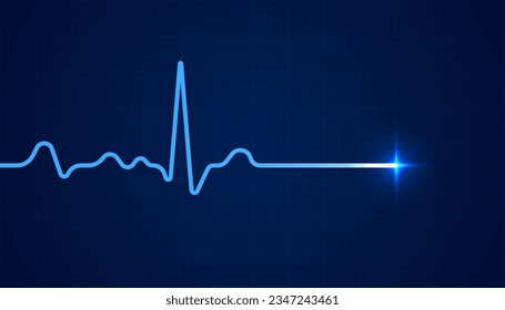 Heart beat pulse electrocardiogram rhythm on blue background