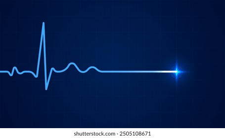 Heart beat pulse electrocardiogram rhythm on blue background