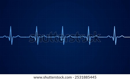 Heart beat pulse electrocardiogram rhythm on blue background