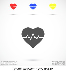 Heart beat pulse flat icon for medical applications and websites. Heartbeat / heart beat pulse icon. Heart beat flat vector icon for medical apps and websites icon.