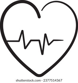 Heart beat pulse flat icon for medical apps and websites. Line drawing vector illustration.