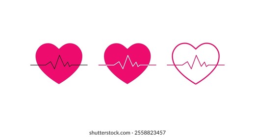 Heart Beat Pulse Flat Icon or Heart Shape with Purse for Medical Apps and Websites. Heart Beat Pulse Icon with Heart Shape for Medical Apps, Websites, and Healthcare Use