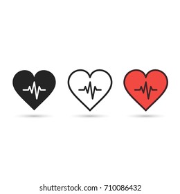 Heart beat pulse flat icon set. Vector symbol.