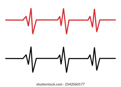 Icono de pulso cardíaco Vector. Conjunto de iconos de línea de cardiograma de corazón. Monitor de línea de latidos cardíacos de electrocardiografía aislado sobre fondo blanco. Pulso, ECG, EKG, latido del corazón, concepto de gráfico. Ilustración vectorial.