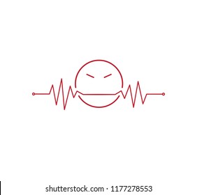 heart beat pulse line graphic vector illustration with angry emoticon in it