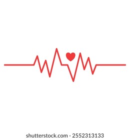 Heart beat pulse line icon. Heartbeat sign. Red symbol on white background. Flat style. Design element illustration health icon