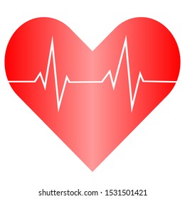 Heart beat pulse line, red heart with ECG - EKG signal. Isolated on white background. Vector Illustration.