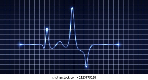 Heart beat pulse monitor, blue electric wave signal, oscilloscope graph. Electrocardiogram line graph with light glow effect. Technology vVector illustration