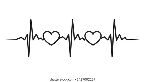 Heart beat pulse one line, hand drawn cardiogram wave sign, continuous lines heart beats,