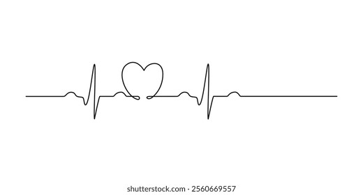 Heart Beat Pulse One Single Line Drawing. Vector Illustration of Continuous Monoline Sign Illustration. Linear Art.