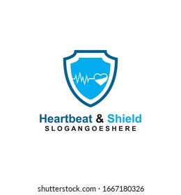 Heart beat pulse and shield Coloured Blue Logo Template Design Vector for business medical, Emblem, Design concept, Creative Symbol, Icon