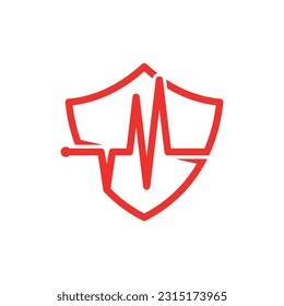 Heart beat pulse and shield logo, line logo Template Design Vector for Business Medical, Emblem, Design concept, Creative Symbol, Icon