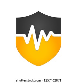 Heart Beat Pulse Shield Security Icon Vector Medical Logo Element.