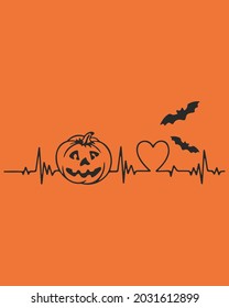 Heart Beat Pumpkin Halloween. Happy Halloween Background