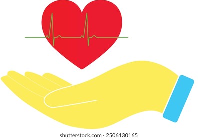 Heart with beat Red color, heart Beat symbol, Heartbeat Icon in Hand, heart rate Red icon, Heart pulse Cardiology sign, pulse beat measure, Cardiac disease 