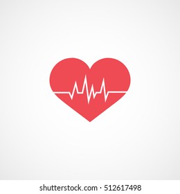 Heart Beat Red Flat Icon On White Background