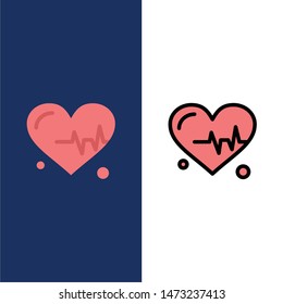 Heart, Beat, Science  Icons. Flat and Line Filled Icon Set Vector Blue Background