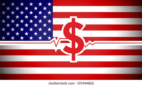 heart beat in shape of dollar sign on the United States Flag