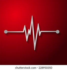 Heart beat. silver Pulse icon. red background.