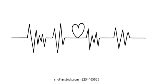 Heart beat single continuous line minimalist vector illustration, symbol of love, St Valentine's holiday for greeting card, postcards, poster, banner, wedding concept
