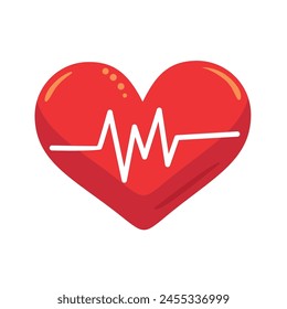 corazón latir a través de corazón de estilo plano sobre fondo blanco.