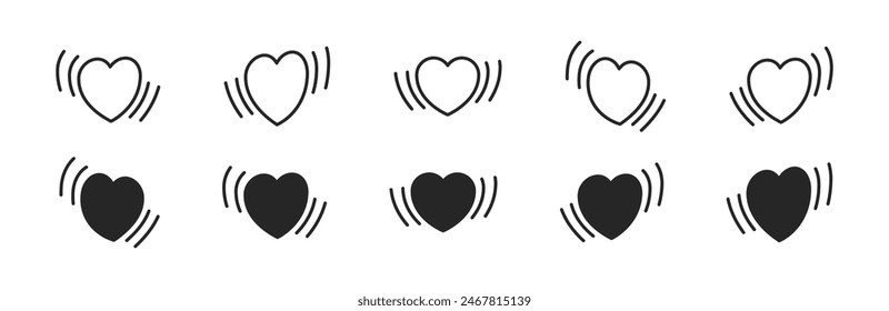 Heart beat vector doodle icon set. Heartbeat sketch icons. 